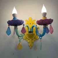 لوستر کریستالی رنگی به همراه دیوار کوب|لوستر و چراغ آویز|یزد, |دیوار