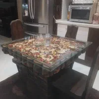 میزناهارخوری 4 نفره باچوب جنگلی درجه1 وشیشه رومیزی