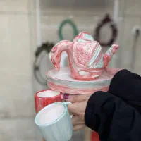 قوری فنجان سرامیکی مجسمه دستساز