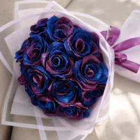 دسته گل ۱۶ شاخه کهکشانی روبانی