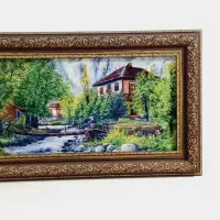 تابلو فرش  کلبه و جویبار در حد نو