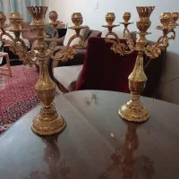 جفت شمعدان برقی طلا کوب|لوستر و چراغ آویز|شیراز, عفیف‌آباد|دیوار
