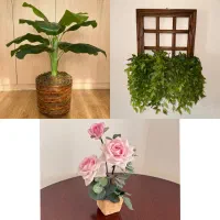 گلدان حصیری و دیوارکوب،گیاه و رز مصنوعی