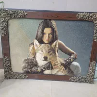 تابلوفرش‌دستبافت‌دختروگرگ‌اصلی|تابلو فرش|لاهیجان, حاجی آباد|دیوار