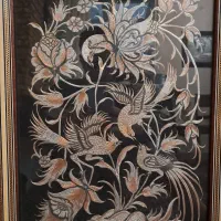 تابلوی  قلم زنی  با قاب خاتم ترنج