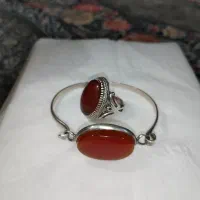 ست انگشتر و دستبند نقره با سنگ عقیق سرخ