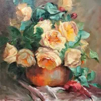 تابلوی رنگ روغن گل و میوه