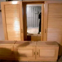 کمد لباس و جا کفشی چوب اصل همراه با آینه قدی