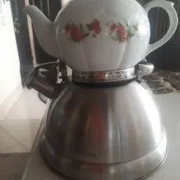 کتری استیل اصل قوری چینی گل قرمز