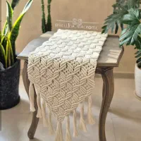 رانر و رومیزی مکرومه ای ،دیوار کوب برگی و رافیا|پرده، رانر، رومیزی|آبیک, |دیوار