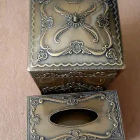 سطل آشغال و جا دستمال کاغذی فلزی طرح برنزی