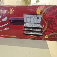 سرویس قاشق و چنگال ۱۸ نفره جعبه چوبی نو