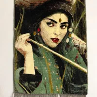 تابلوفرش ماشینی ۱۰۰×۶۰ طرح دختر عشایر، تمیز و سالم