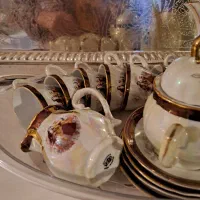 سرویس چایخوری مرمری هفت رنگ ژاپن قدیمی