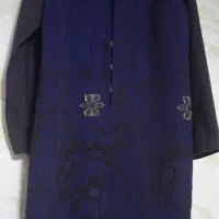 مانتو ژاکارد سرمه ای و پالتو پشمی دارچینی