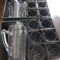 ۲ دست پارچ و لیوان نو با کارتن و ست گل پنبه