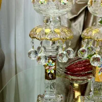 جفت شمعدون کریستال  آویز دار طلاکوب اصل چک|ظروف سرو و پذیرایی|تهران, پرستار|دیوار