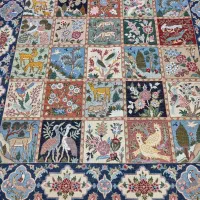 قالیچه دستباف مربع طرح خشتی|فرش|کاشمر, |دیوار