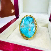 انگشتر فوق لوکس سنگ فیروزه آبی درباری رگه طلایی|بدلیجات|تبریز, |دیوار