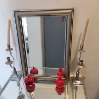 آینه و شمعدان پایه دار نقره ای سالم