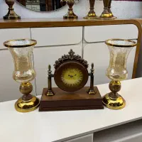 شمعدان جا شمعی جفتی ست ساعت رومیزی چوبی کادویی