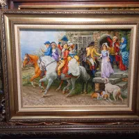 تابلو فرش دستباف بدرقه عروس چله ابریشم برند.golha