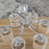 لوستر ۶شعله متحرک استیل براق و شید کرم طلایی|لوستر و چراغ آویز|چهارباغ, |دیوار