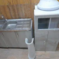 سینک  استیل دو قلو، -کابینت - روشویی در حد نو