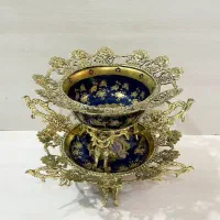 سرویس پذیرایی برنجی بشقاب چینی سرمه ای و کرم|ظروف سرو و پذیرایی|تهران, خاک سفید|دیوار