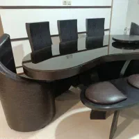 میز و صندلی نهار خوری چرم و چوب