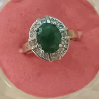 انگشتر دست ساز زنونه زمرد اصل معدنی پنجشیر