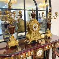 ساعت شمعدان برنزی انتیک ایتالیایی حک دار