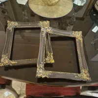 دو عدد قاب قهوه ای طلایی چوبی