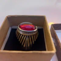 دوعدد انگشتر نقره با نگین یاقوت سرخ و عقیق یمنی