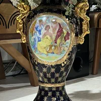 گلدان سرمه ای طلاکوب ۴۵ سانت