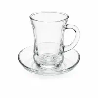 استکان نعلبکی کمر باریک گلجام دسته دار  6عددی