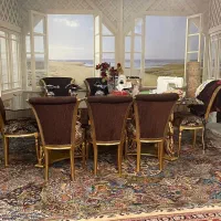 مبل ۸نفره با میز نهارخوری تمام شیشه