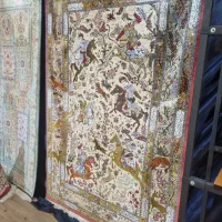 قالیچه 3 متری تمام ابریشم قم شکارگاه