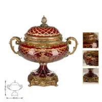 ظرف دکوری انتیک پایه دار تراشدار دوپوست پایه برنز