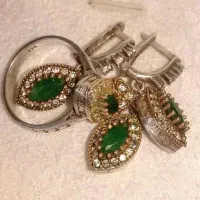 ست  نقره زمرد کلمبیا با الماس طبیعی عتیقه و قدیمی