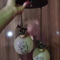 لوستر دو شعله فلزی و چوبی