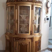 بوفه پر منبت دو تیکه طلایی وچرم با چوب راش