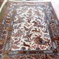 قالیچه دستباف تمام ابریشم نقش شکارگاه نو