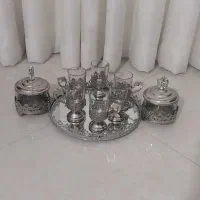 سرویس چای خوری انگاره دار و قندان سینی