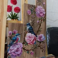 تابلوی ام دی اف و چوبی سه تیکه کار شده گل و مرغ