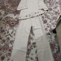 مانتو شلوار ست کتان و پالتو چارخونه و شلوار شش جیب