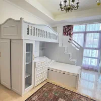 تخت دو طبقه سفید تمام چوب