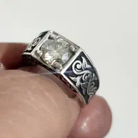 انگشتر موزانایت سیاه و سفید رکاب قلمزنی|بدلیجات|تهران, بازار|دیوار