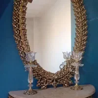 آینه و شمعدان پرکار برنجی