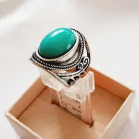 انگشتر نقره ای نگین دار مدل فیروزه ای